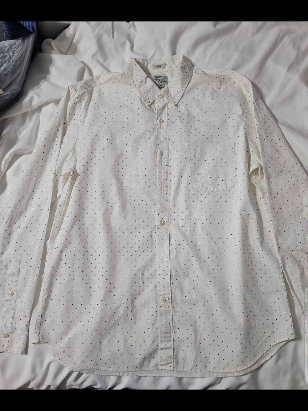J. Crew White Button-Down Shirt with Black Micro Dots
